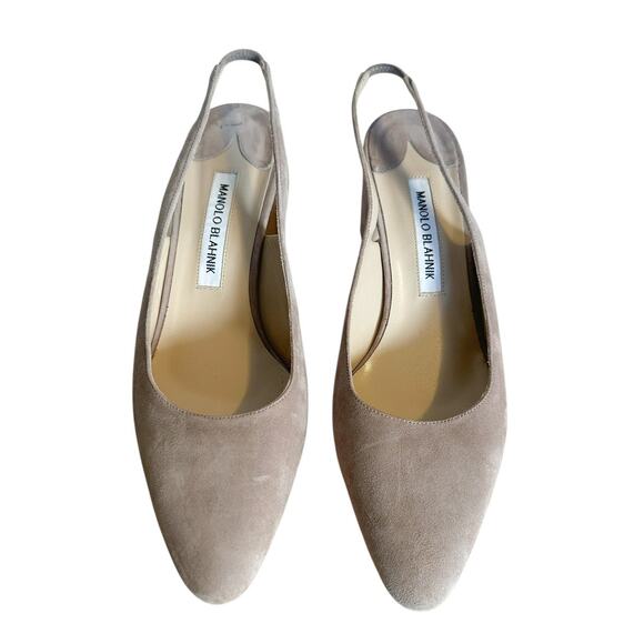 Manolo Blahnik Beige Suede Allurasa Slingback High Heel Pump 38 - Picture 2 of 10